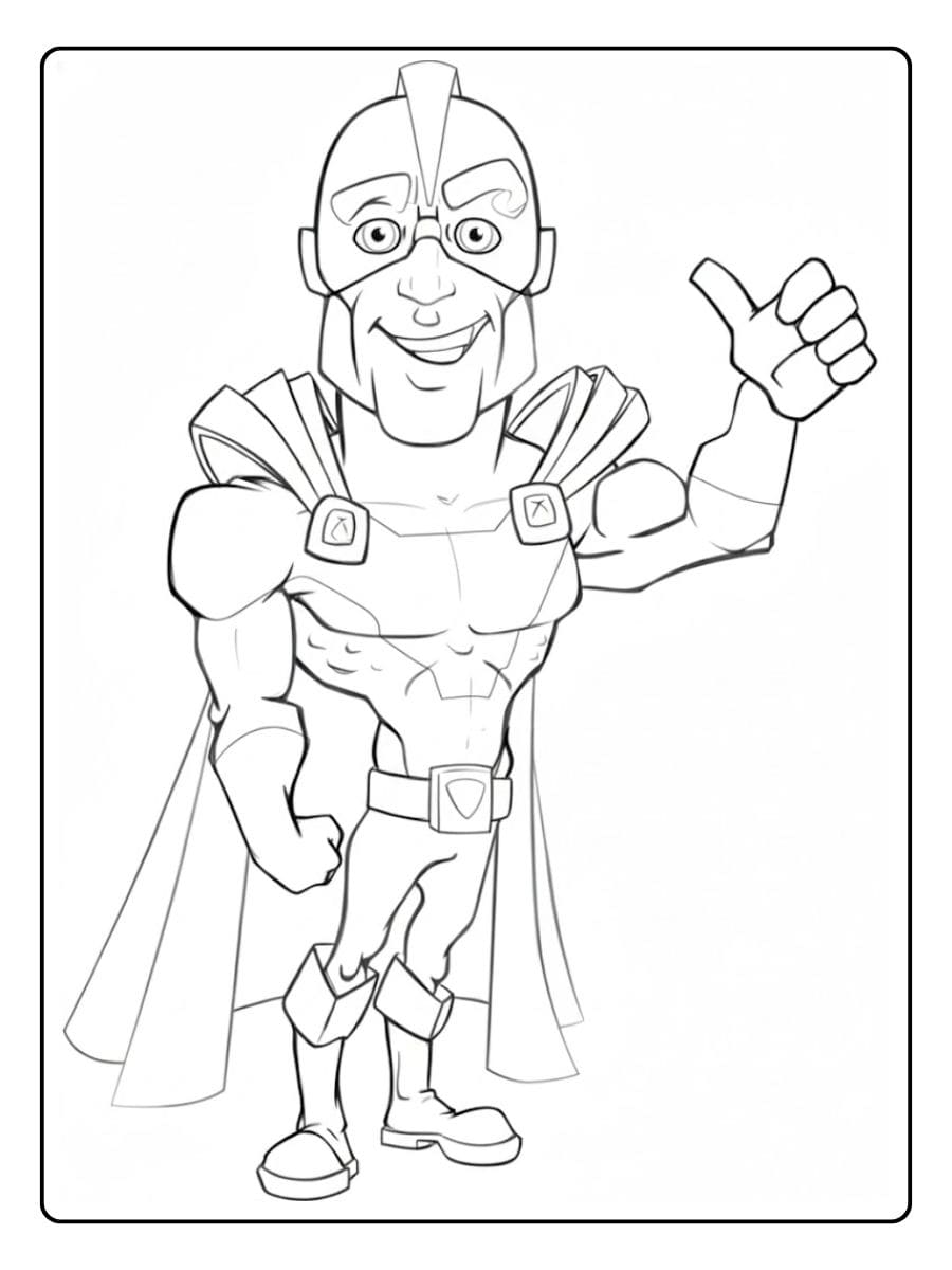 Coloriage super héros Guerrier musclé pose pouce levé