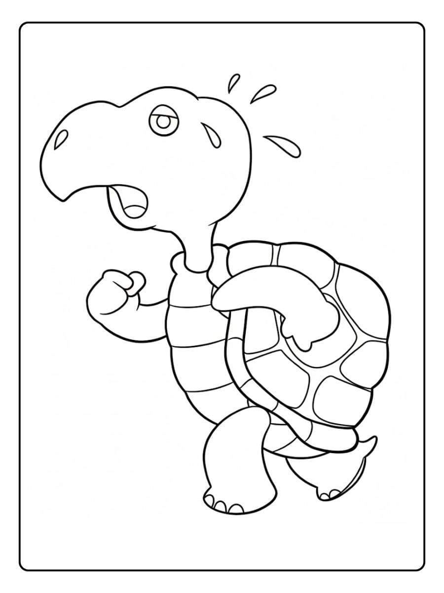 Coloriage tortue pressée course noir et blanc