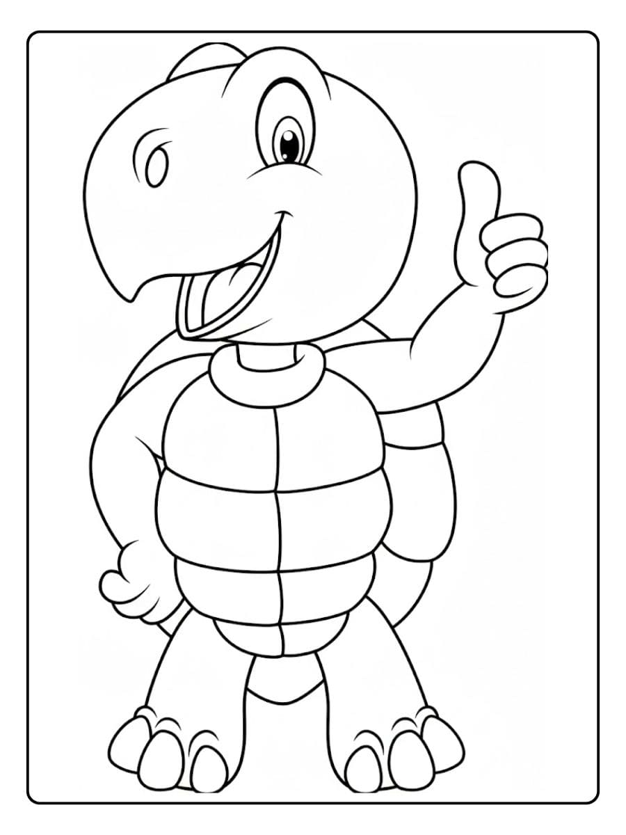 Coloriage tortue souriante pouce levé Dessin simple et gros traits