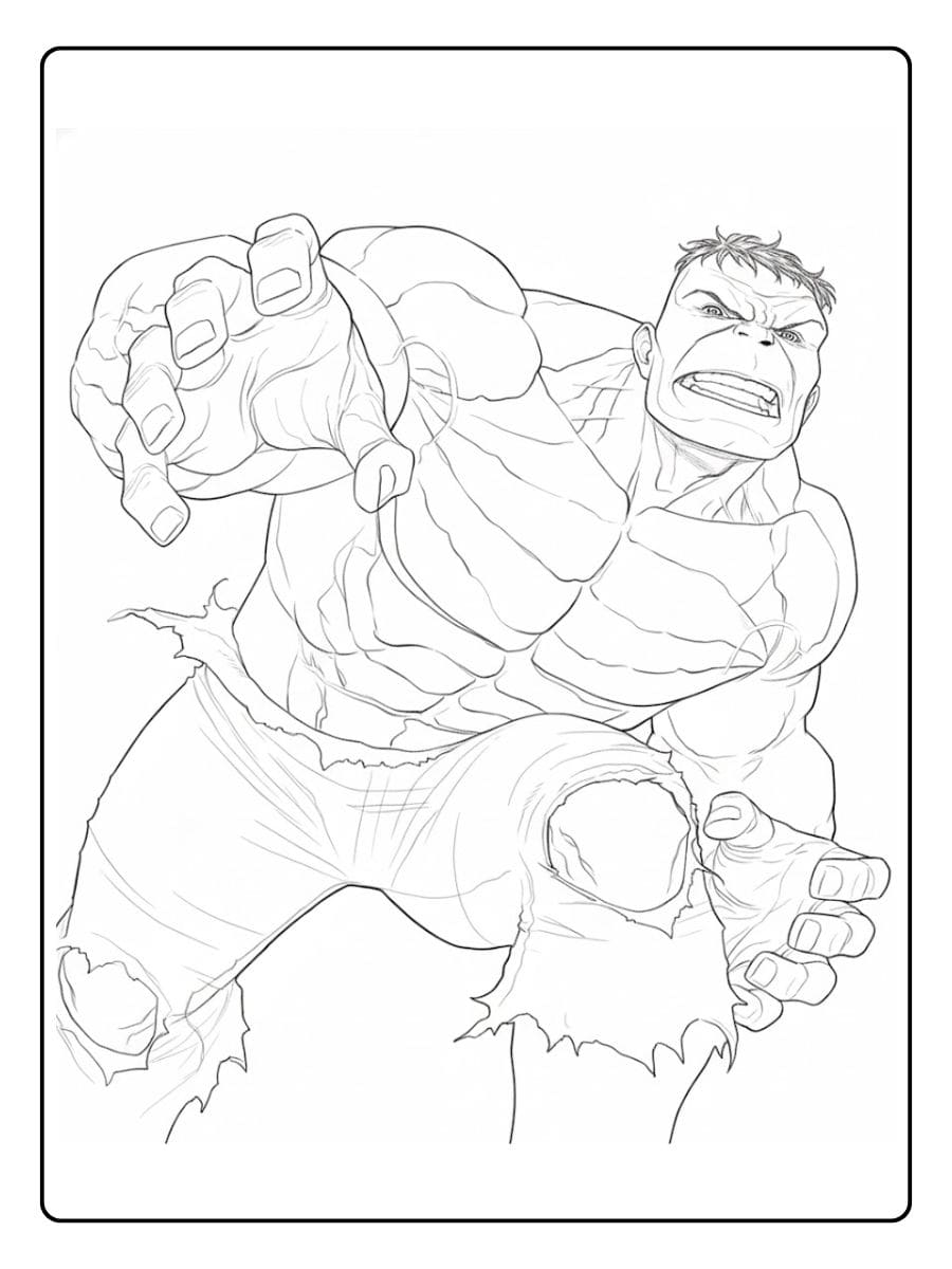 Contour Hulk en Noir et Blanc Coloriage Minimaliste