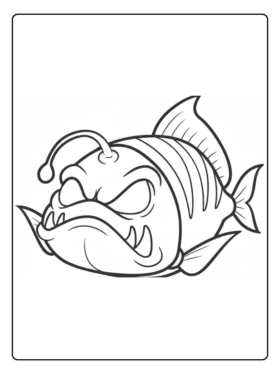 Contour de Tête de Poisson Angler Coloriage