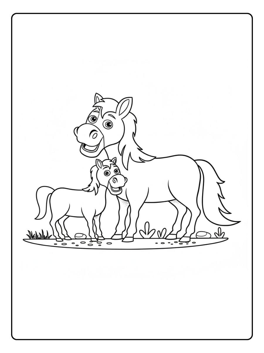 Contour de cheval et poulain Coloriage cheval facile