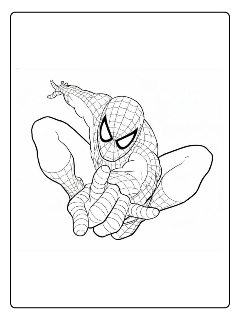 Feuille de coloriage Spiderman Super héros en action pour enfants Feuille de coloriage Spiderman Super héros en action pour enfants