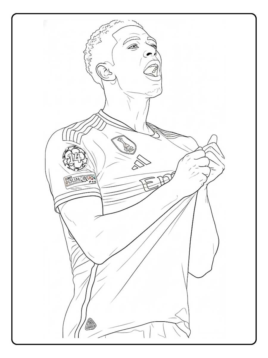 Jude Bellingham coloriage célébration avec slogan graphique