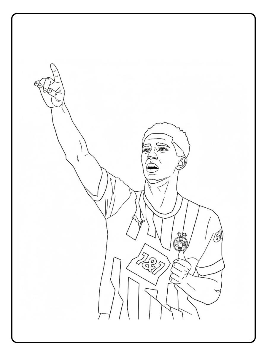 Jude Bellingham coloriage célébration avec un doigt levé