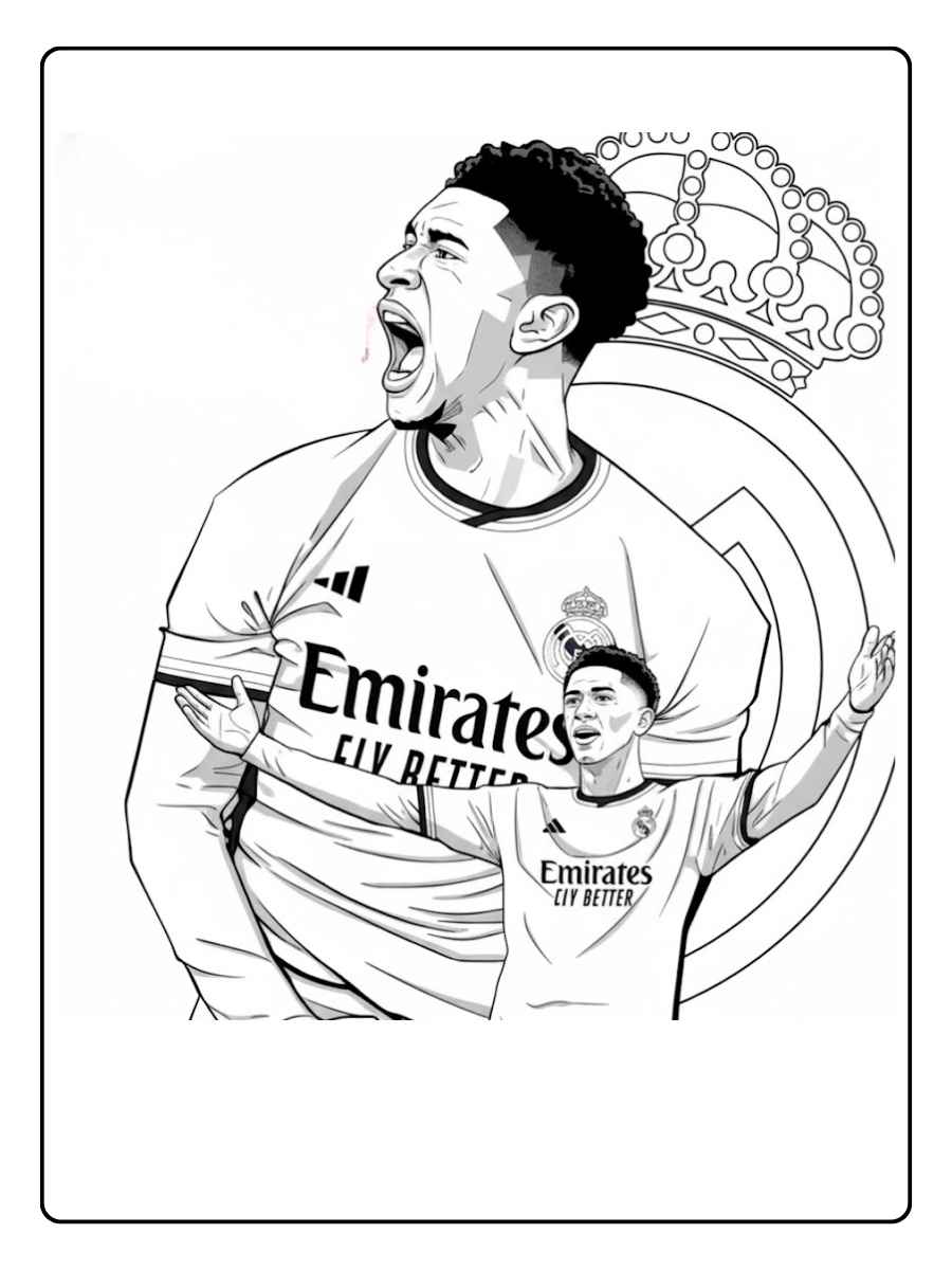 Jude Bellingham coloriage portrait artistique avec effet typographique