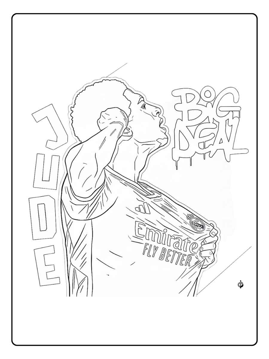 Jude Bellingham coloriage portrait debout en tenue du Real Madrid