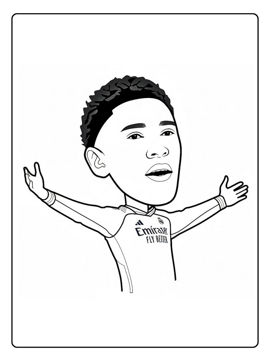 Jude Bellingham coloriage portrait réaliste en maillot du Real Madrid