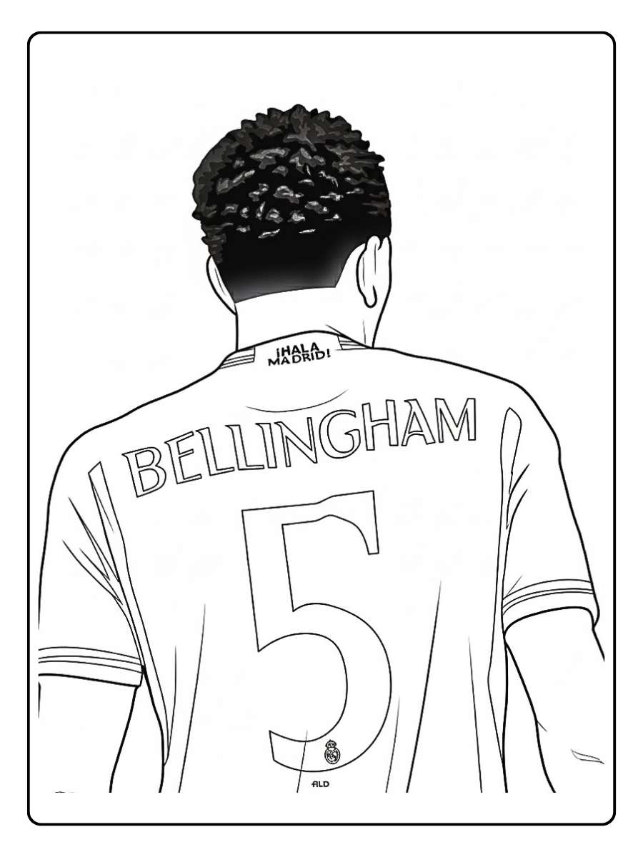 Jude Bellingham coloriage style cartoon bras ouverts en célébration