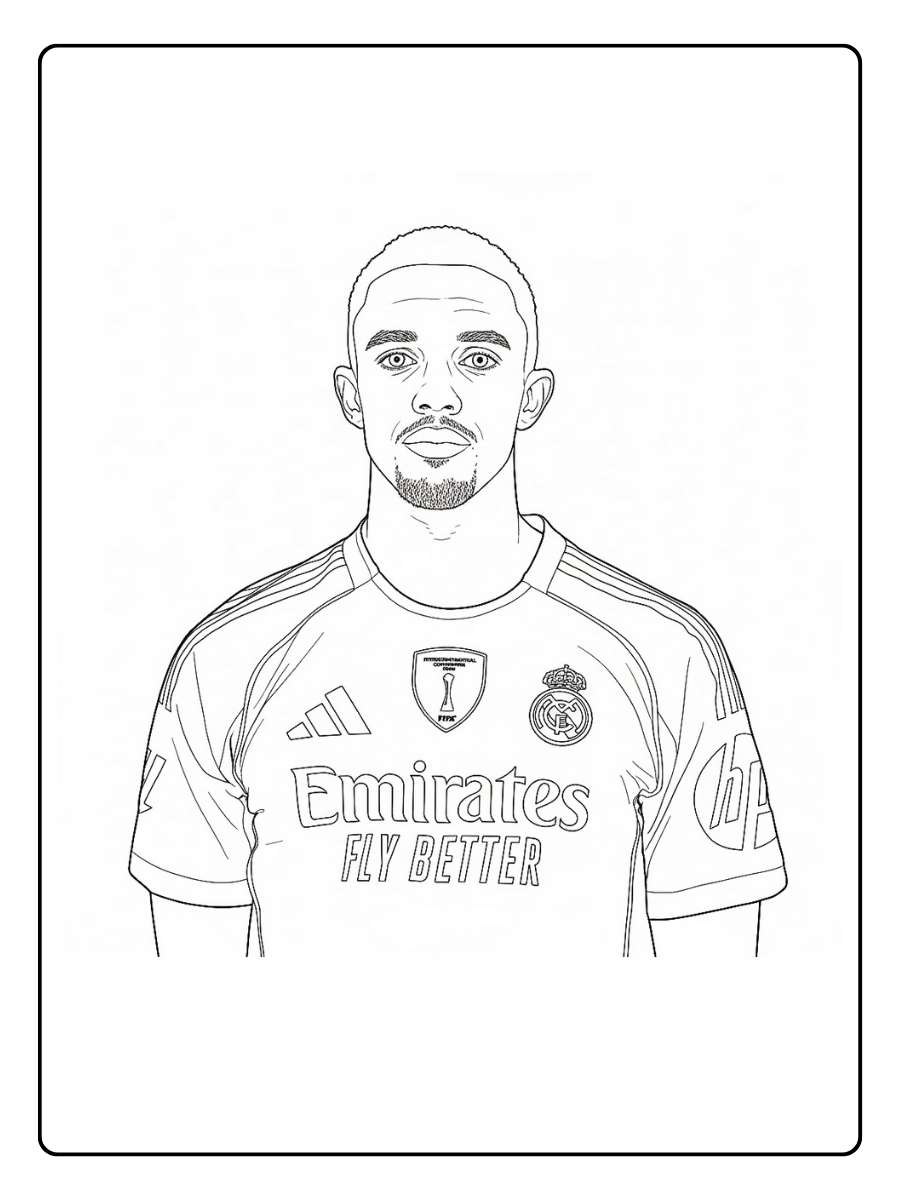 Jude Bellingham coloriage vu de dos avec le maillot du Real Madrid