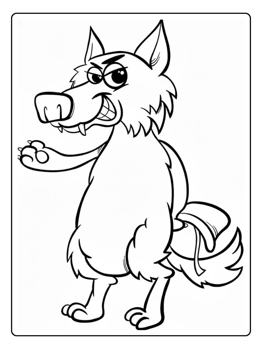 Loup de bande dessinée noir et blanc coloriage loup