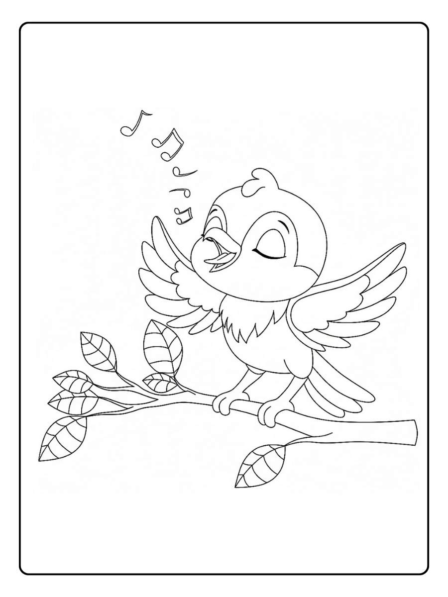 Oiseau coloriage oiseau chantant sur une branche avec des notes de musique