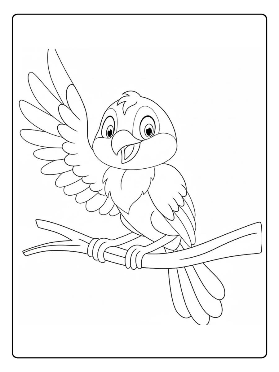 Oiseau coloriage oiseau perché sur une branche ailes ouvertes