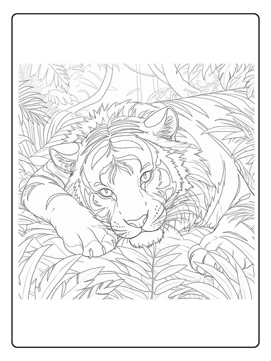 Tigre coloriage tigre adulte dans la jungle