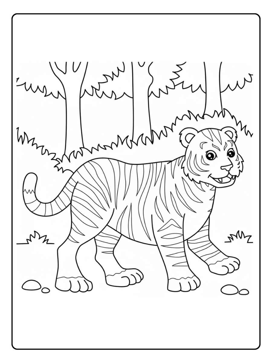 Tigre coloriage tigre debout dans la forêt