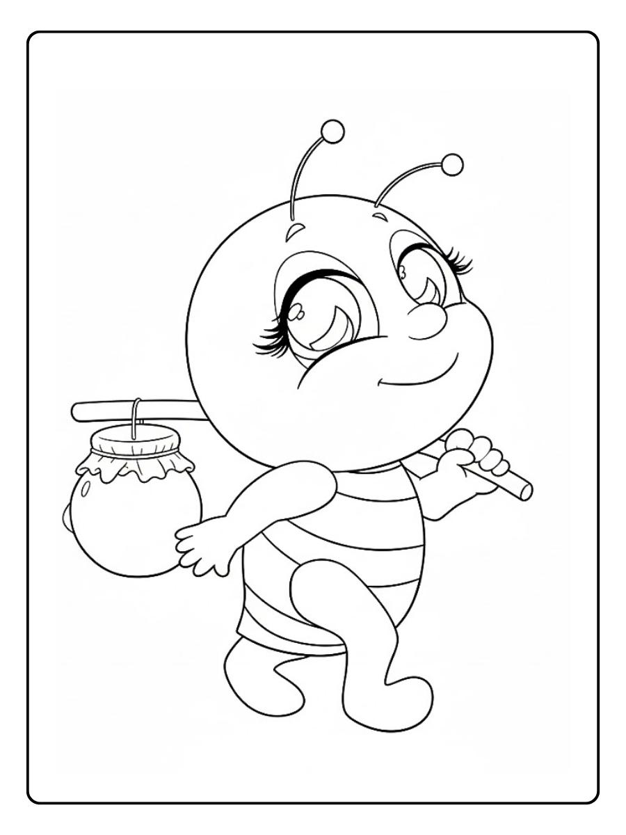 coloriage abeille avec pot de miel