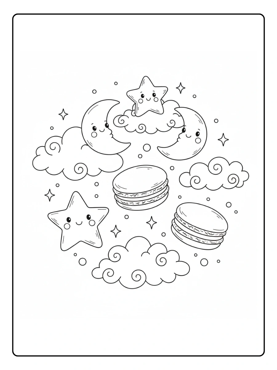 Macarons en forme d'étoiles et de croissants de lune
