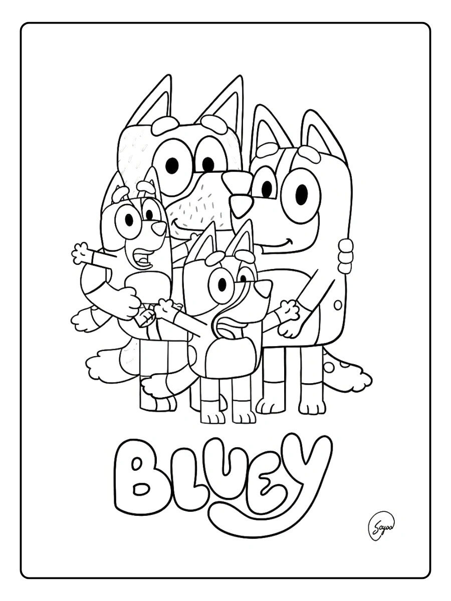 Coloriage Bluey Famille (4)