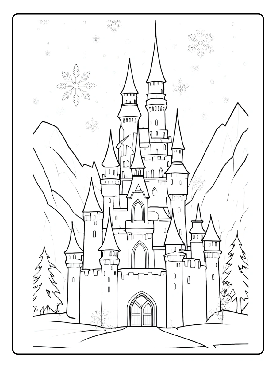 Coloriage Château de Glace Reine des Neiges (3)
