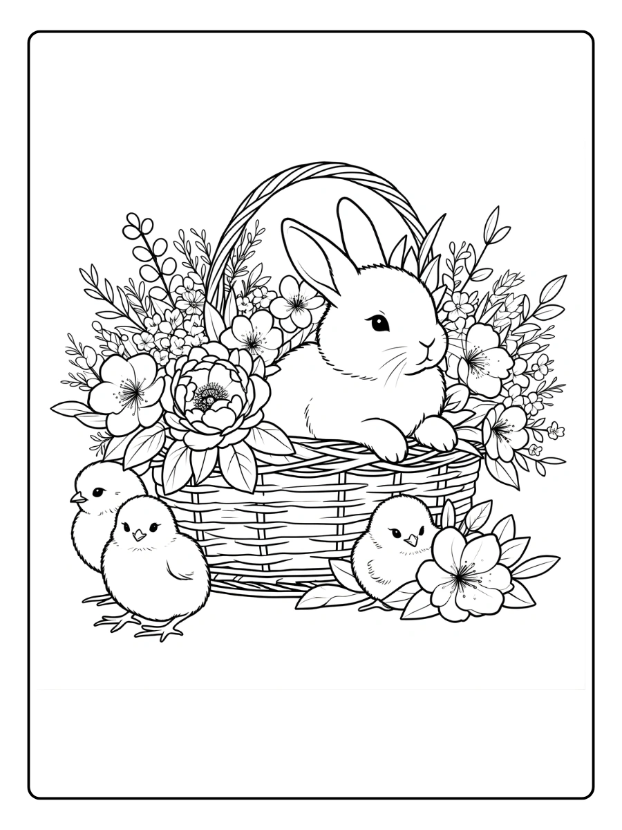 Coloriages Joyeuses Pâques Poussins et Cloches (1)