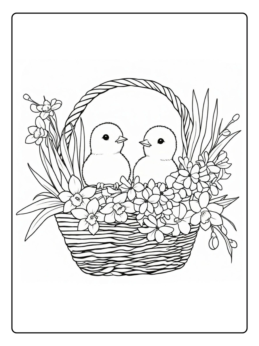 Coloriages Joyeuses Pâques Poussins et Cloches (2)