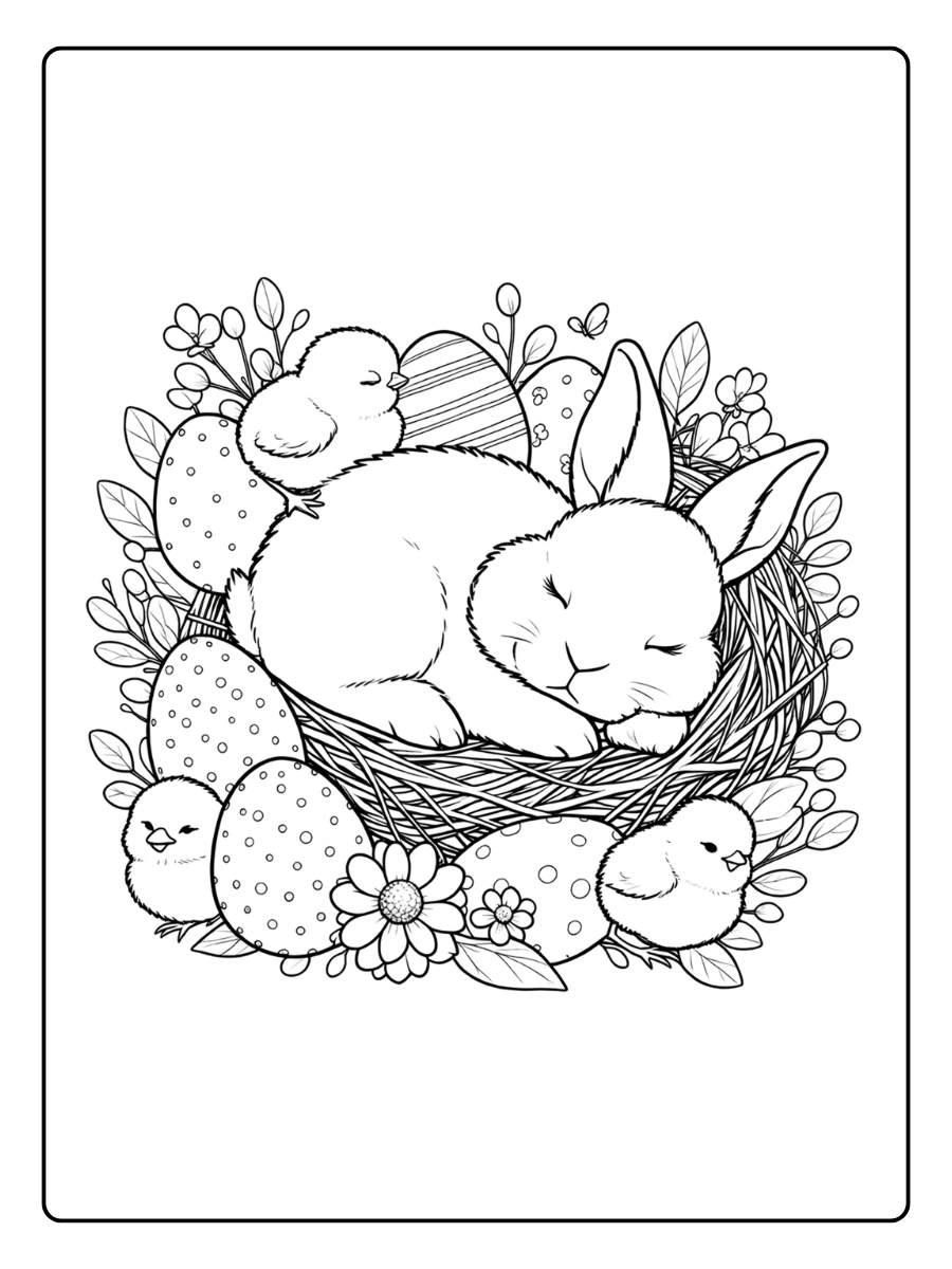 Coloriages Joyeuses Pâques Poussins et Cloches (3)