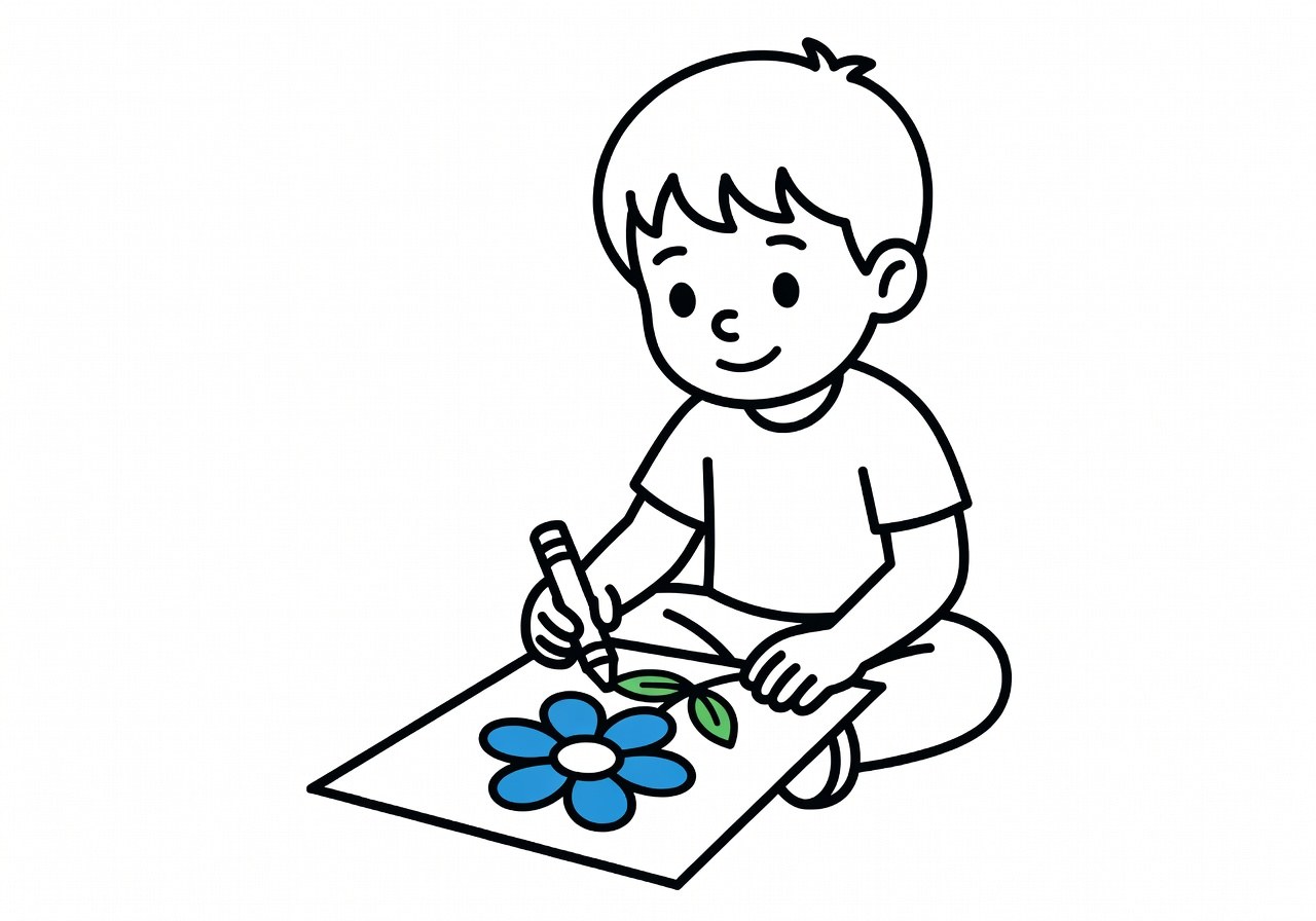 Dessin en ligne d'une page de coloriage avec espaces pour 3-5 couleurs