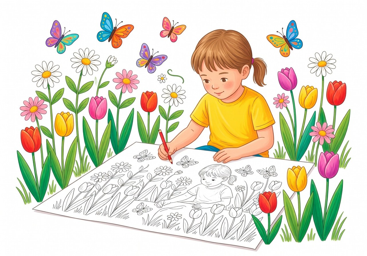 Coloriage Les Erreurs Qui Rendent Un Brouillon et Comment Les Corriger (PDF Gratuit à Imprimer) 2 Coloriage net et coloré d'un jardin avec des tons vifs et précis
