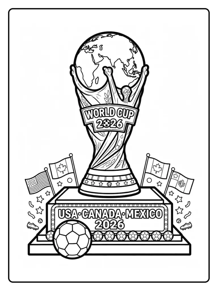 Coloriage Coupe du Monde 2026 (PDF Gratuit à Imprimer)